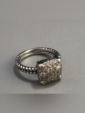 D&Y Silver Tone Braided Band Ring with Pave Square Cluster size 6.5